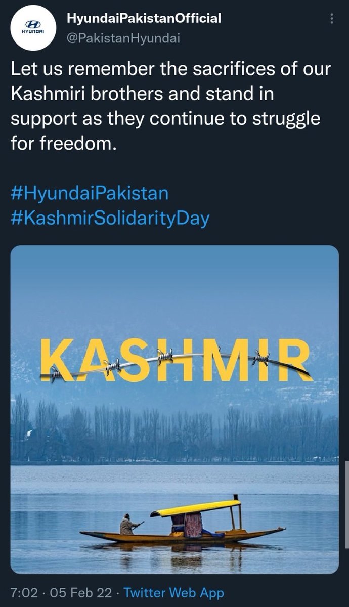 Rishi Bagree (@rishibagree) on Twitter photo Cars Sold by Hyundai Motors in 2021
India - 505,000
Pakistan - 8000
Yet <a href="/Hyundai_Global/">Hyundai Worldwide</a> chose to needle India via its Pakistani Handle. Either they are very stupid and lack business sense or they have hired a very incompetent PR team which led to #BoycottHyundai disaster Cars Sold by Hyundai Motors in 2021
India - 505,000
Pakistan - 8000
Yet <a href="/Hyundai_Global/">Hyundai Worldwide</a> chose to needle India via its Pakistani Handle. Either they are very stupid and lack business sense or they have hired a very incompetent PR team which led to #BoycottHyundai disaster