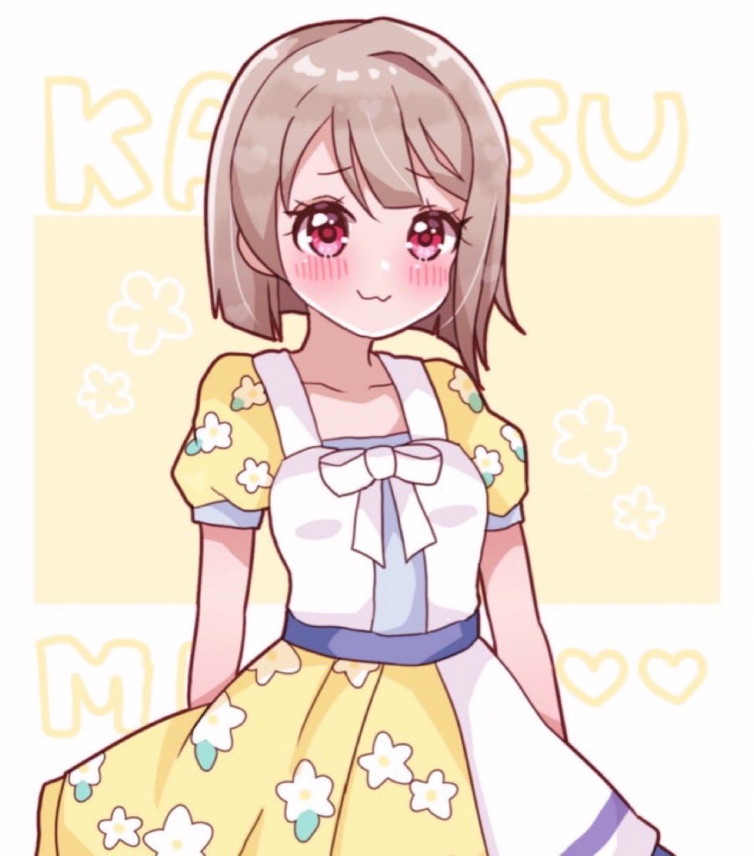 nakasu kasumi 1girl dress solo short hair yellow dress floral print blush  illustration images
