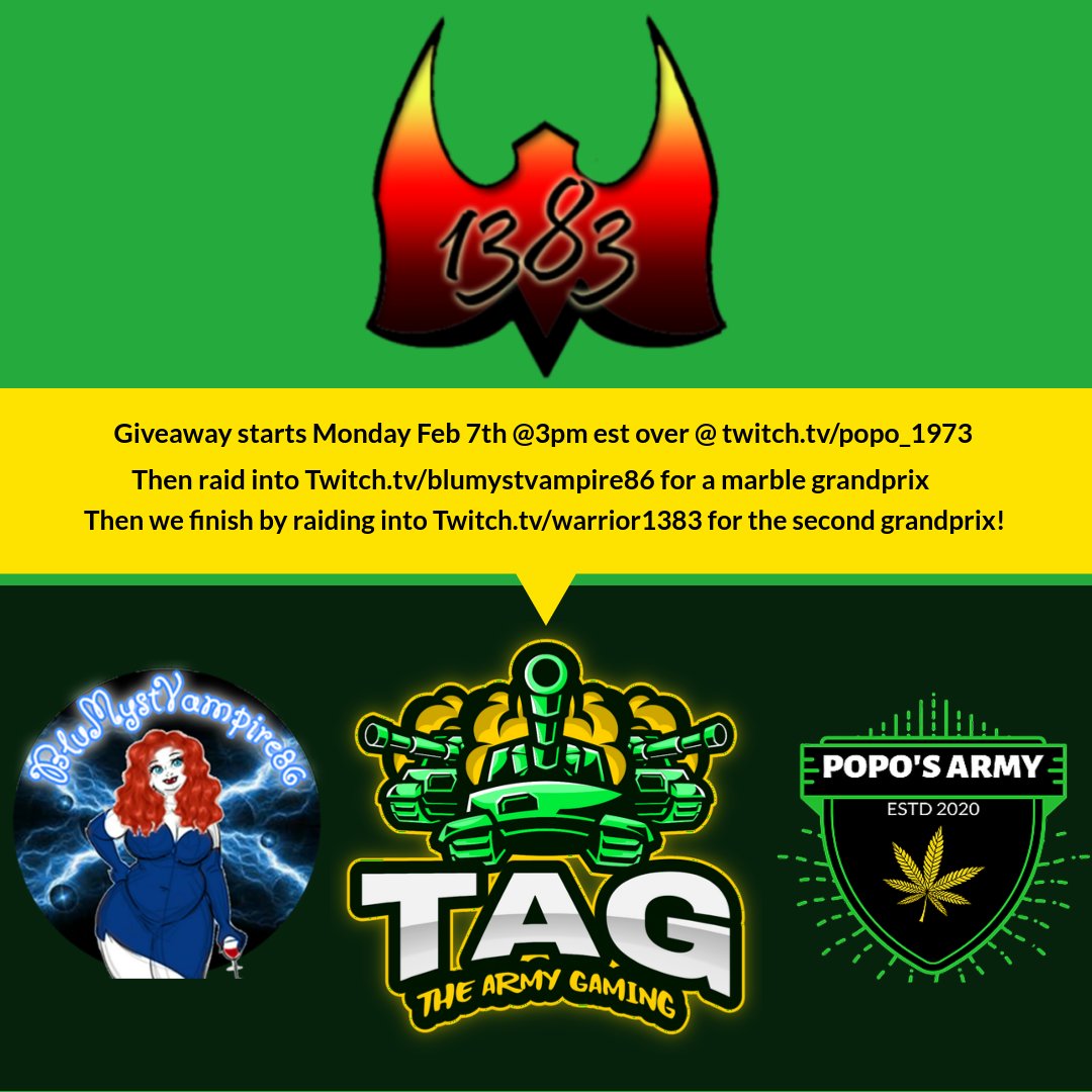 TheArmyGaming1's tweet photo. #Giveaways #twitchaffiliate #TwitchStreamers @warrior1383 @BluMystVampire @gervais_hector https://t.co/Y9pT3hgQCX