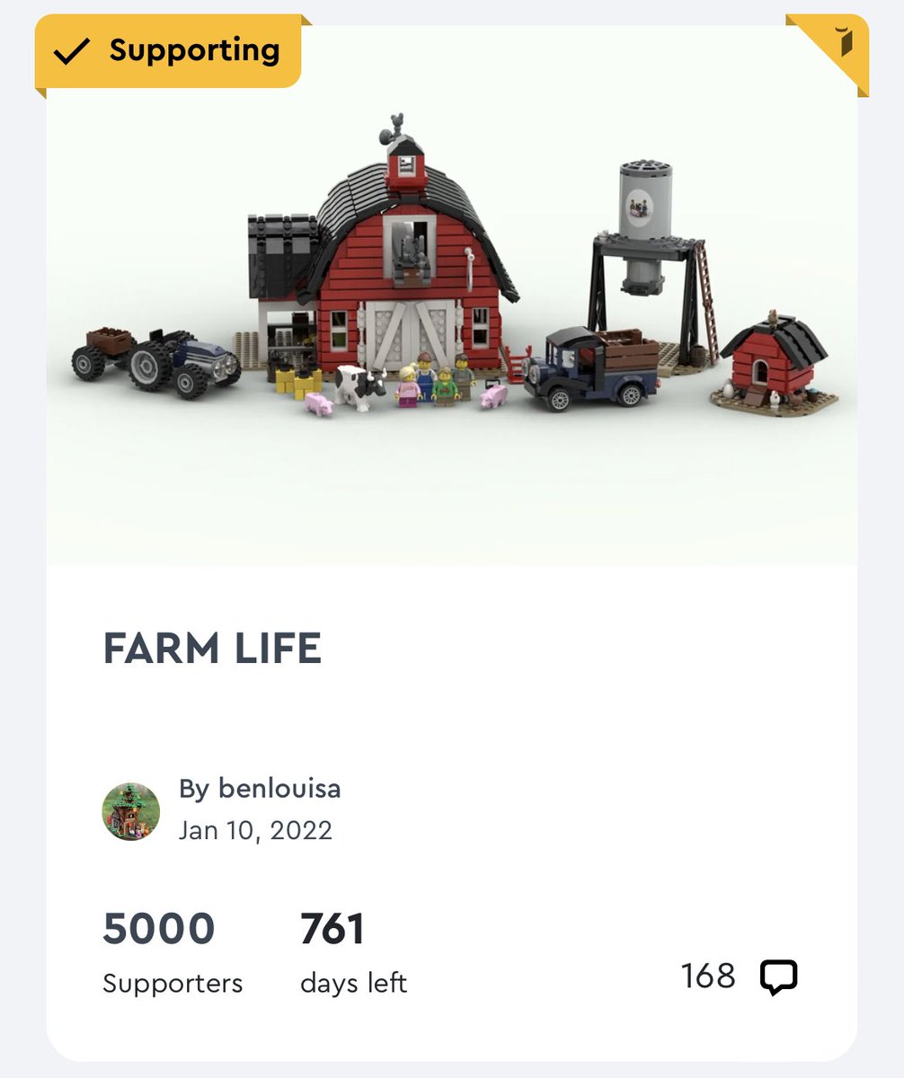 BenAlder's tweet photo. Wow Thank you so much everyone! Half way to 10,000 votes thank you!!
https://t.co/ubb2dgtHJY
#legoideas #lego #afol #legofarm https://t.co/mltKbzB442