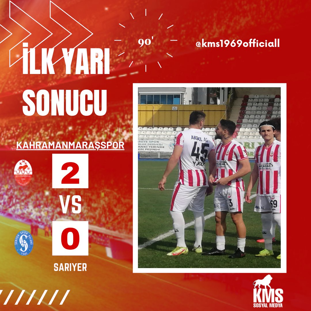 kms1969official's tweet photo. ⏱ 45'| İlk Yarı Sonucu 👈 Kahramanmaraşspor'umuz 2-0 Sarıyer
⏱️ 7 ' Can Erdem ⚽ 💪
⏱��� 21' Yakup Ramazan Zorlu ⚽ 💪
📲#KMSvSS https://t.co/cT7iAgN7Yx