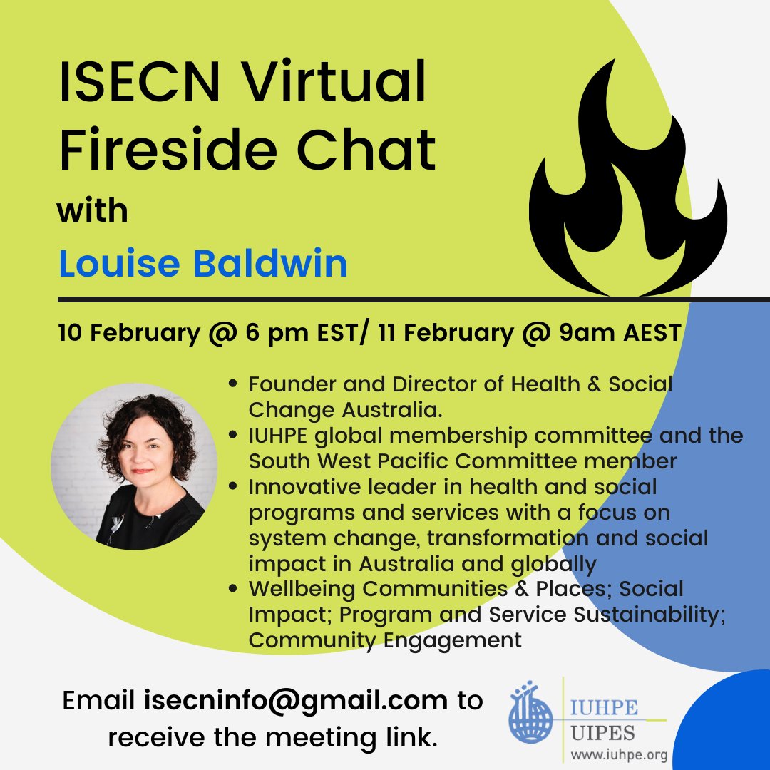 🔥 Virtual Fireside Chat with Louise Baldwin from Australia 

🗓️ February 10 @ 6 pm EST / February 11 @ 9 am AEST

❗️Email isecninfo@gmail.com for the meeting link ❗️