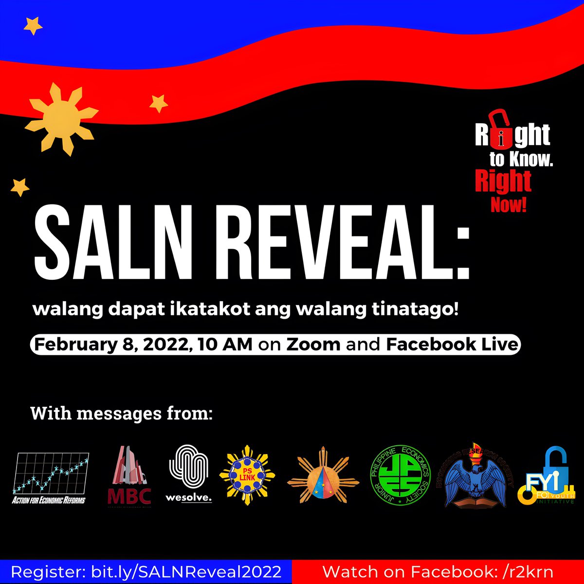 R2KRN_PH's tweet photo. Sa darating na Martes, hamunin natin ang mga kandidato na isapubliko ang kanilang Statement of Assets, Liabilities, and Net Worth (SALN)! 

Tandaan, walang dapat ikatakot ang walang tinatago. 

Makiisa sa pag-hamon. Magrehistro sa: https://t.co/sL0vLVcZA7 https://t.co/3orh5oQAgo