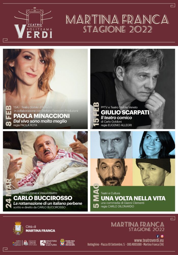 visitmartina's tweet photo. MARTEDI' 8 FEBBRAIO 🎭
Paola Minaccioni in
DAL VIVO SONO MOLTO MEGLIO
⏰porta ore 20:30/ sipario ore 21:00
💶ticket: vendita presso il botteghino del Teatro verdi oppure online su https://t.co/DxlETyQwEP 
🟢obbligo di green pass e mascherina FFP2
#martinafranca #weareinpuglia https://t.co/UfrHEJpHce