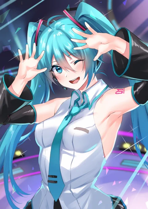 #初音ミク #VOCALOID 
プロセカの振り付けがかわいすぎて無限に見れるねという絵です 