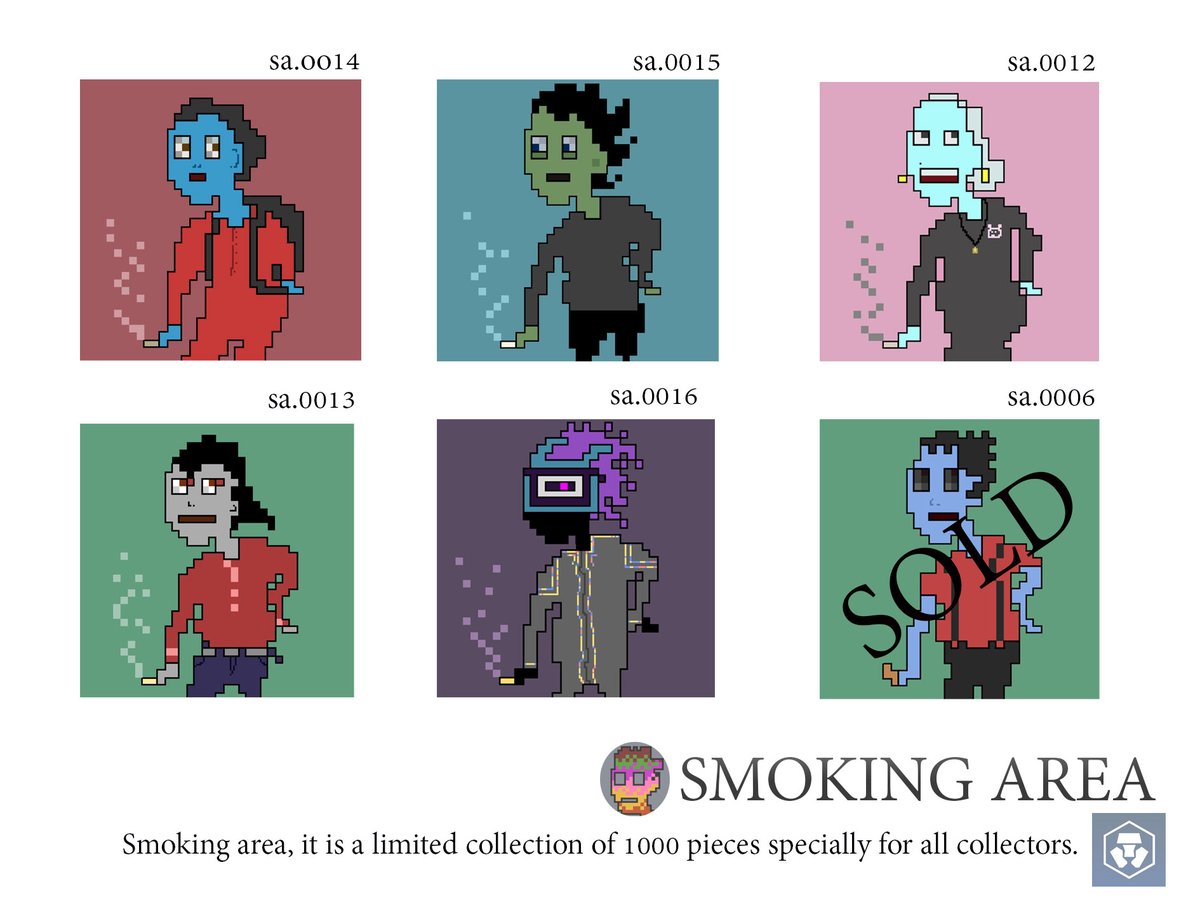 NEW DROP  :  Smoking Area    
No. 0014,0015,0012,0013,0016
starting price $10-$25  
collection link crypto.com/nft/collection…
-----------------------------------------------------------
#NFTTHAILAND #NFTCommmunity #NFTshill 
#cro #cryptocomnft #nftcollectors
