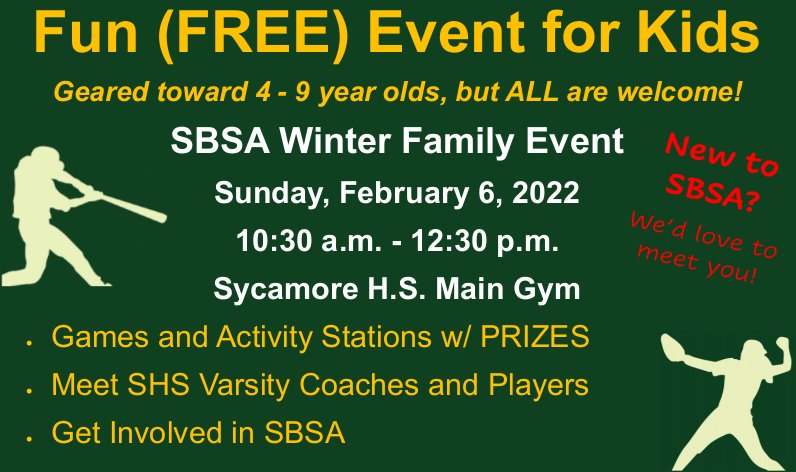 J_Meyrose's tweet photo. The SBSA Winter Family Event has been postponed! Register for 2022 youth baseball or softball at https://t.co/tRKEx2kK9b  @AvesAthletics @SycamoreSchools @Flightintendent @BAsportscenter @Baseball_Aves @avessoftball @Montgomery_Elem @BlueAshElem  @MapleDaleElem @SymmesElem https://t.co/vUI0ru4uAg