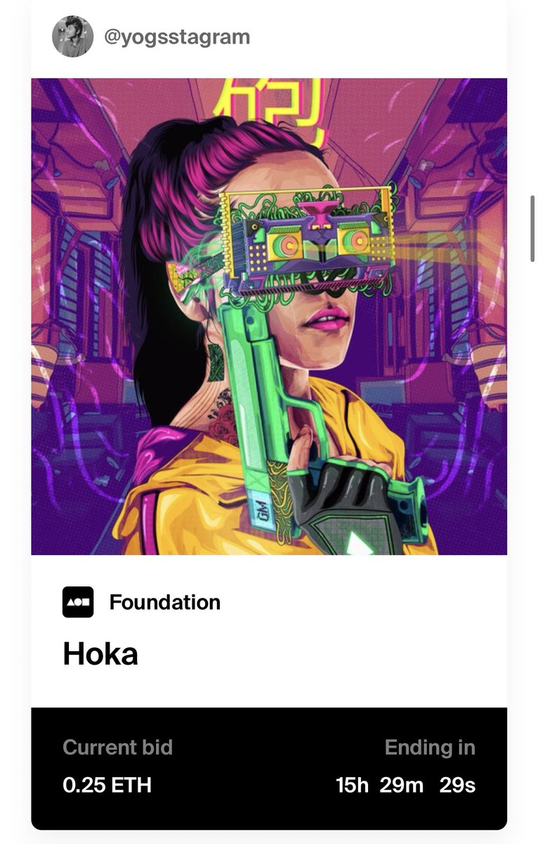 Still live on Auction. Exhausted and Hoka. Do retweet my friends.😊❤️

foundation.app/@yogsstagram