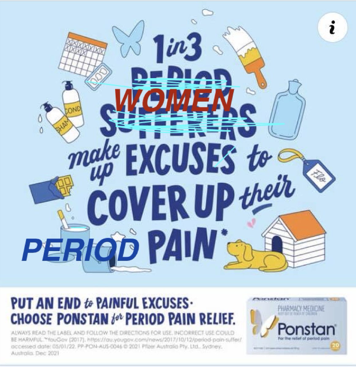 ish_chel's tweet photo. Woman is not a bodily process.  ('period sufferers' is a new one for me and a particularly vile one).  #Ponstan https://t.co/6KRfgEBlYl