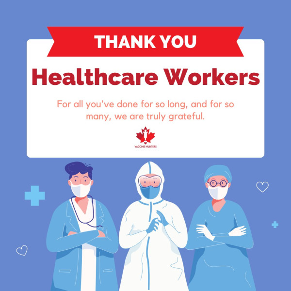 [CA] Hey Canada!
We wanted to take a moment to share how grateful we are for our healthcare workers, vaccinators, volunteers and frontline workers.
We cannot express enough how thankful we are for all that you do!
#TYHCWs
#COVID19CA #vhcCA