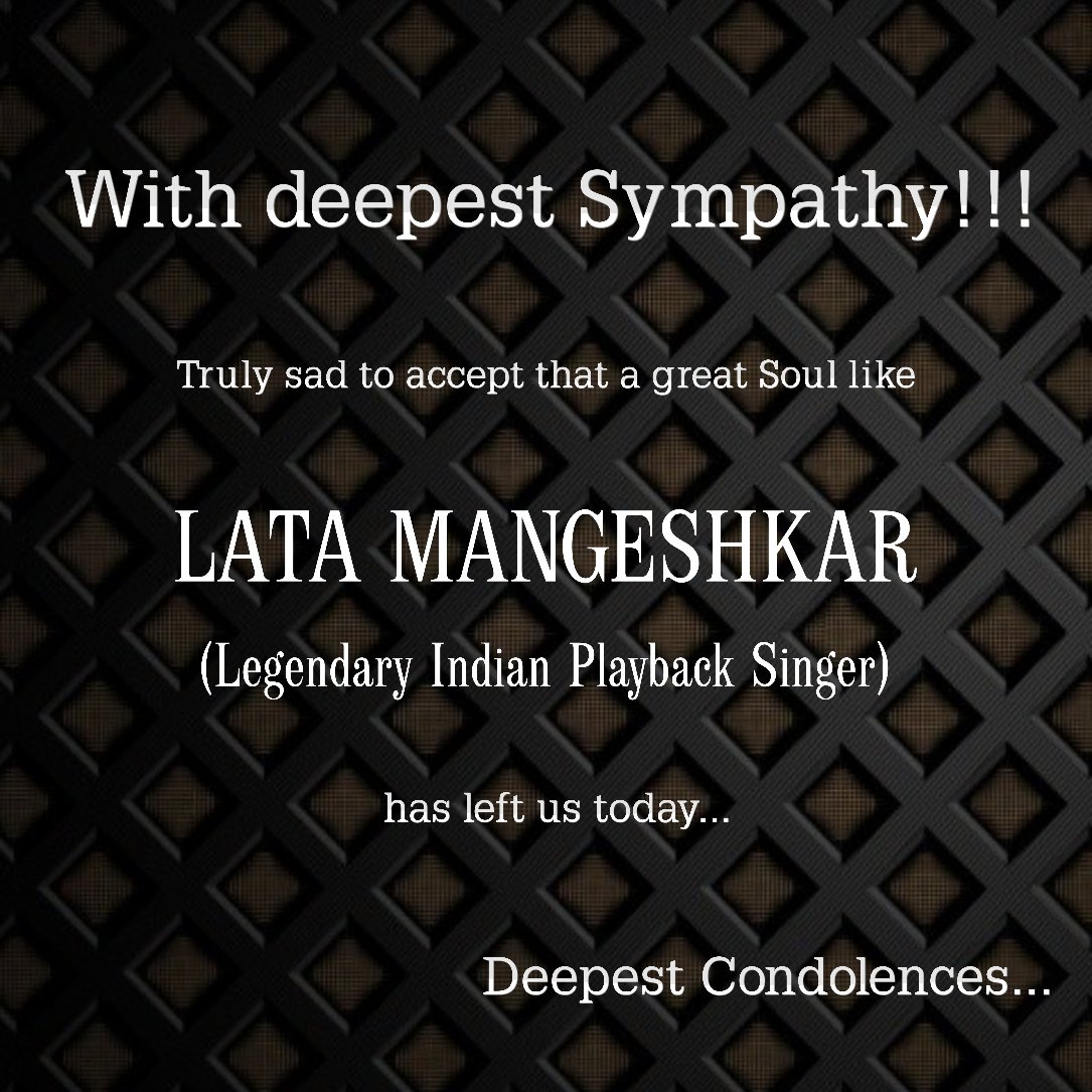 Amitt_ARORA's tweet photo. With deepest #Sympathy truly #sad to accept that a great #Soul like #Legendary #Indian Playback Singer @MangeshkarLata Ji' has left us #today!
What a #Singer, what an #amazing #HumanBeing!
De #Epitome, de #Pioneer &amp; de #Pinacle of what #Singing is all about is #LataMANGESHKAR Ji! https://t.co/N2Un8LkQVA