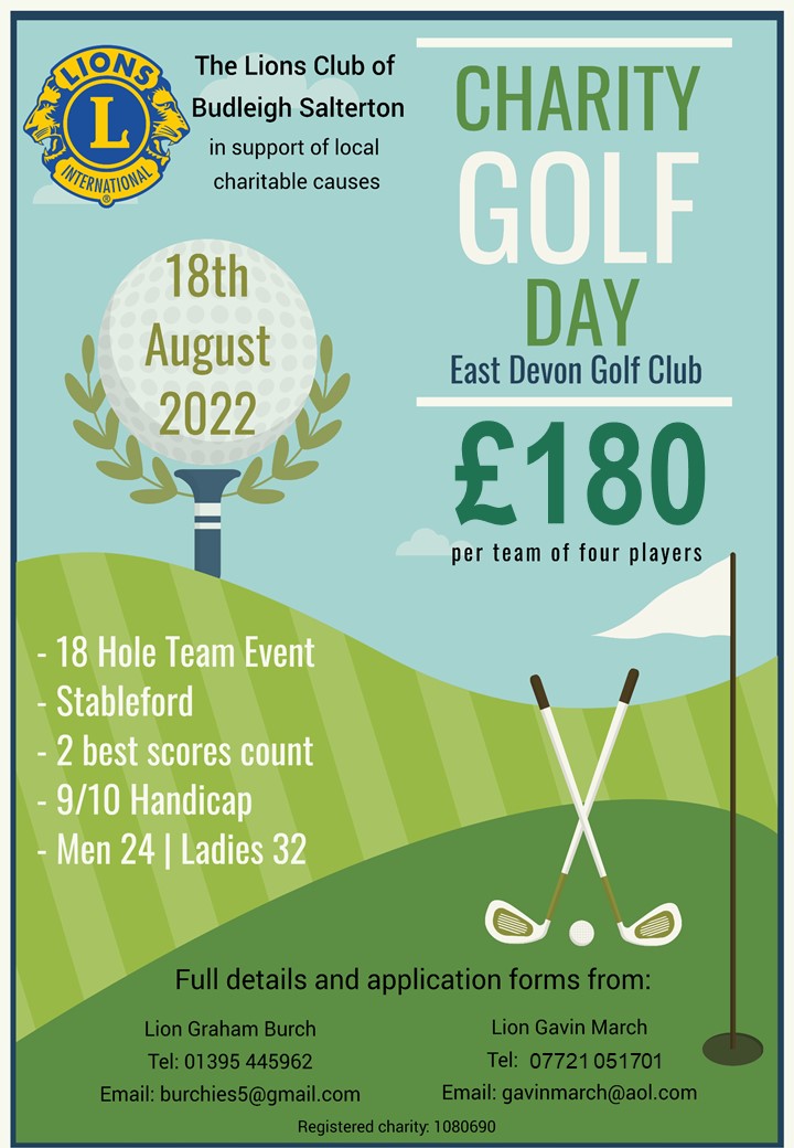 #Budleigh #Lions Annual #Charity #Golf Day <a href="/EastDevonGC/">East Devon Golf Club</a> 18th August 2022, see poster for more details <a href="/sentfromdevon/">#sentfromdevon</a> <a href="/TeaTittleTattle/">Tea & Tittle Tattle</a> @Seachangedevon <a href="/EastDevonNews/">East Devon News.co.uk</a> #WeServe