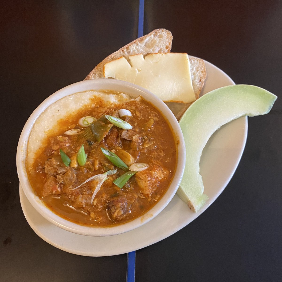 FastandFrench's tweet photo. Seafood, Sausage, &amp; Chicken Gumbo over Sea Island Grits with Port Salut, Baguette, 🍉 &amp; a Glass of 🇫🇷 🍷 – $14 https://t.co/o7pFsT8iPo https://t.co/NCWmcSljc0