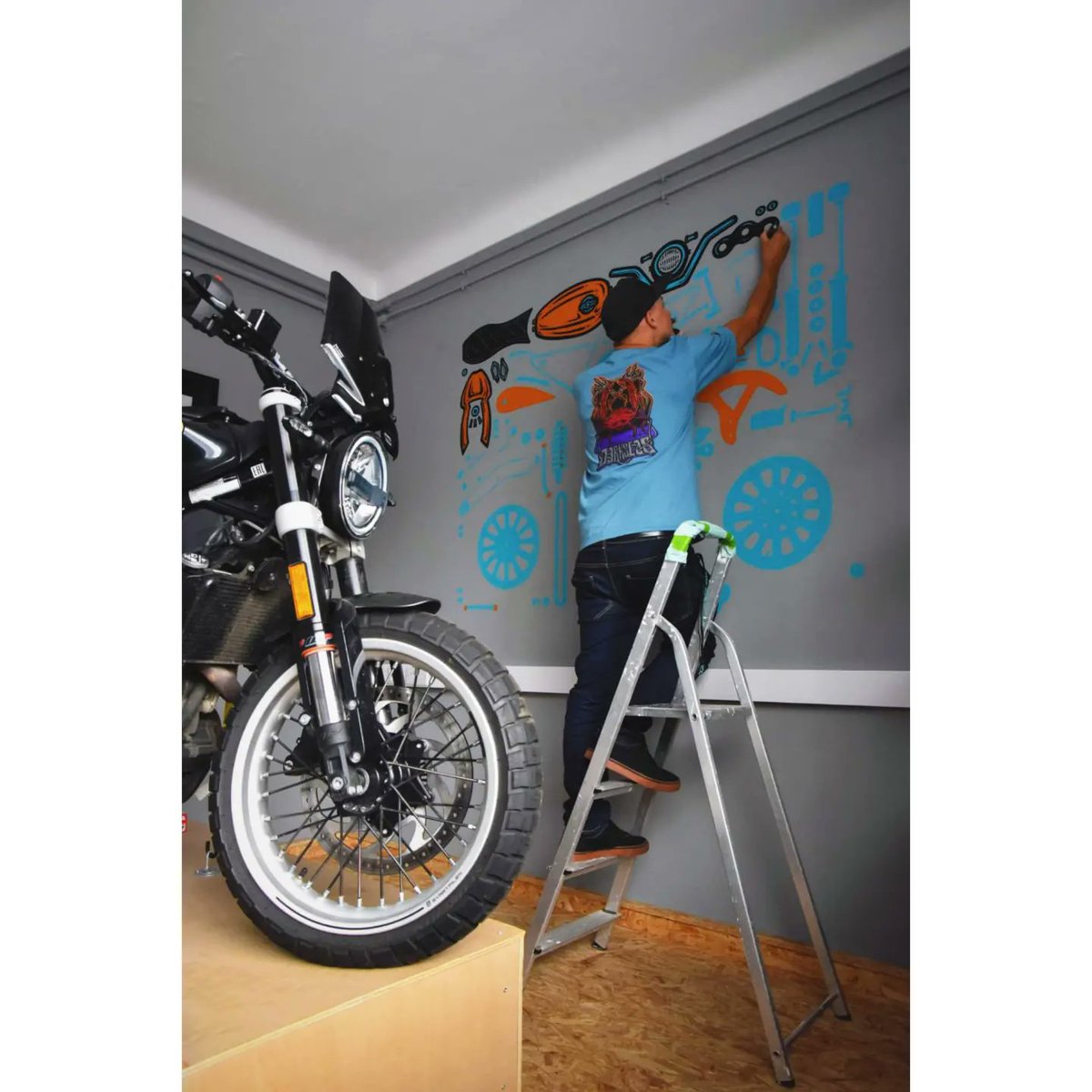 LucanArt's tweet photo. This fun wall done recently for The Lion Works School to teach students some new skills... like fixing a motorbike, pretty cool :)
#LionWorks #learning #mural #posca #caferacer #flatlay #artandeducation #lucanart https://t.co/VDFXSp40yx