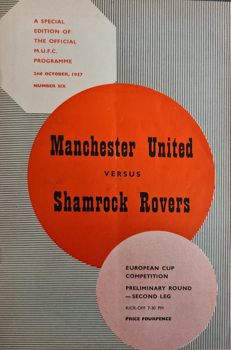 hoopyste's tweet image. For Christmas my fiancée got me a programme from @ManUtd v @ShamrockRovers in 1957. Flicking through it this morning and looking at the names of players who would be tragically taken in Munich less than a year later #FlowersOfManchester