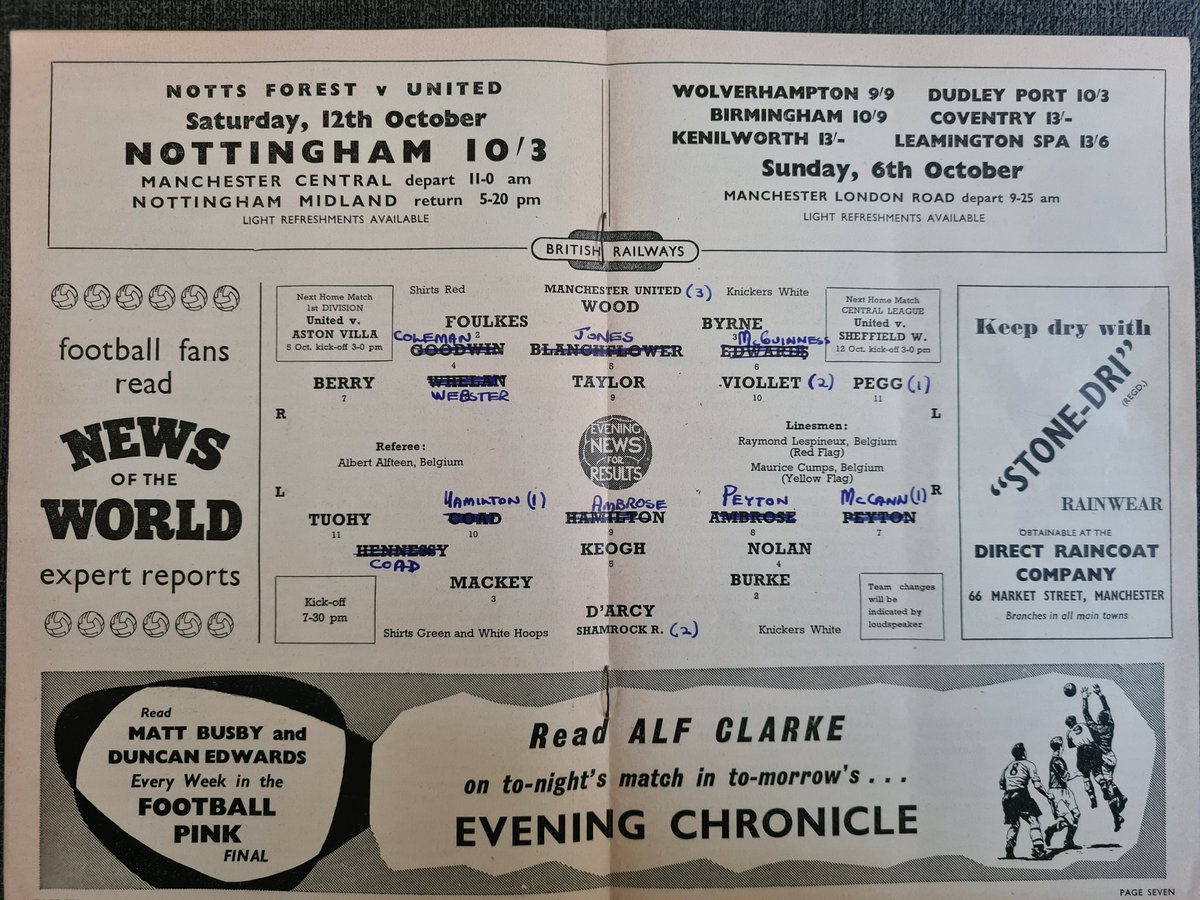 hoopyste's tweet image. For Christmas my fiancée got me a programme from @ManUtd v @ShamrockRovers in 1957. Flicking through it this morning and looking at the names of players who would be tragically taken in Munich less than a year later #FlowersOfManchester