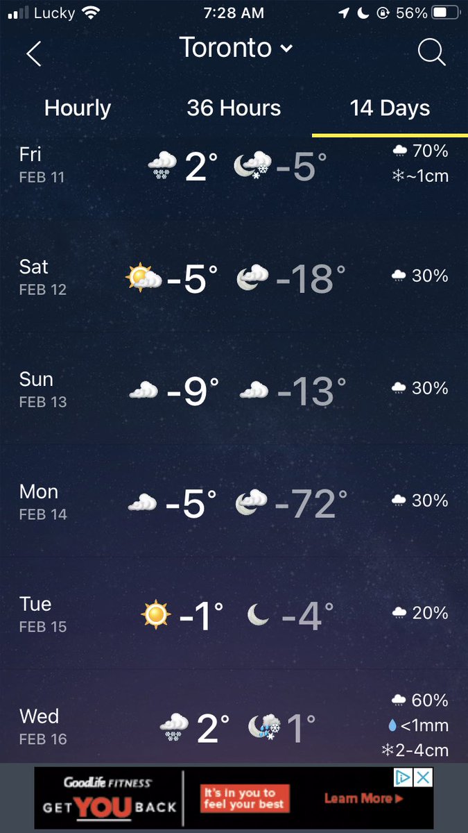 RuqqaiyaN's tweet photo. @weathernetwork it’s sure going to be a cold valentine’s day in Toronto 🥶 #gta #gtaweather #winter #GroundhogDay #ValentinesDay #extremecold #app #WeatherUpdate #weather #glitch #WeatherUpdate #WeatherReport #theweathernetwork https://t.co/EqXKHuNl41
