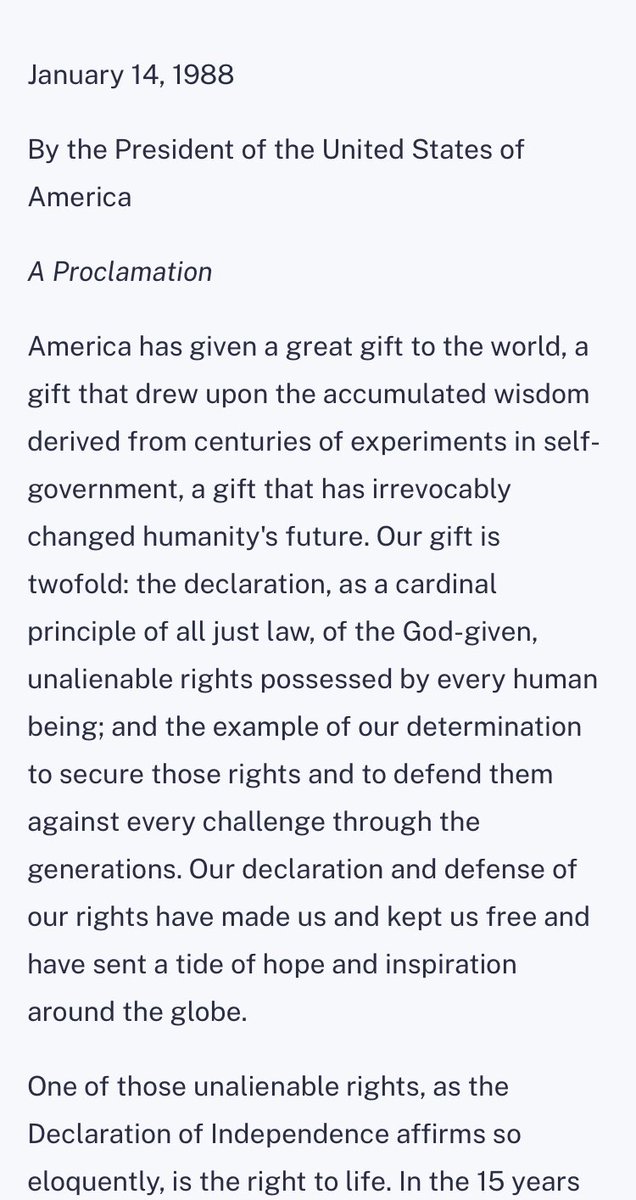 January 1988:

Proclamation from Ronald Reagan on the intrinsic value of the Declaration of Independence, & our defense of the those rights & way of life we claim, as an example to the world: https://t.co/DfQHFgW0uT