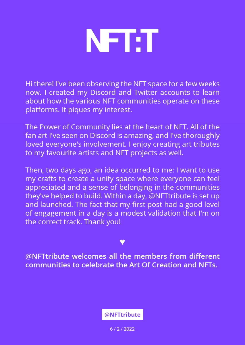 NFTtribute's tweet photo. How #NFTtribute get started. Thank you for the inspiration 💜 https://t.co/LJYGLUQzjc