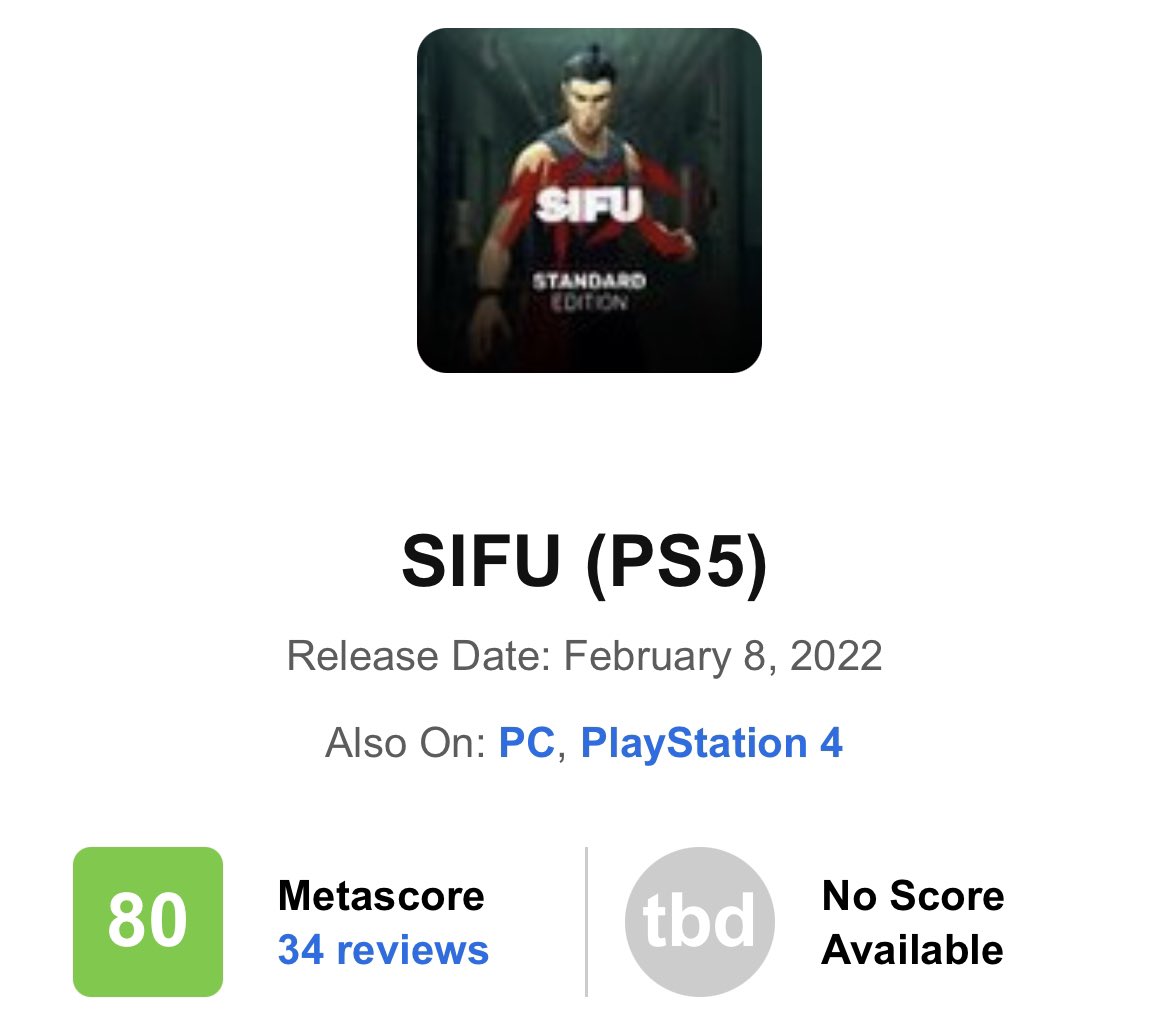 GermanStrands on X: SIFU with 80 on Metacritic right now