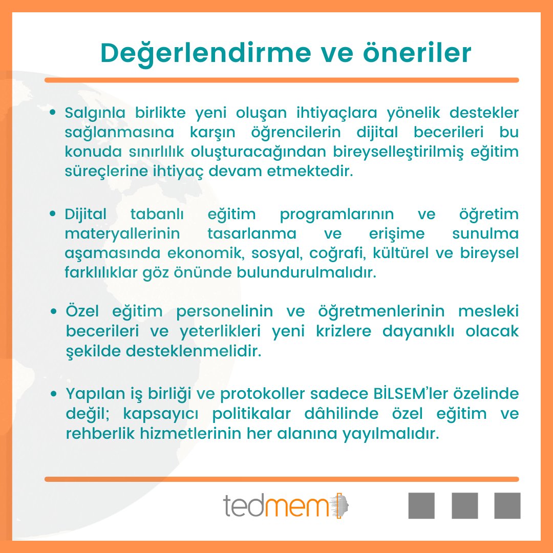 tedmem's tweet photo. 2021 Eğitim Değerlendirme Raporumuzun Özel Eğitim ve Rehberlik Hizmetleri bölümünden öne çıkan başlıklar 👇
#tedmem #egitim https://t.co/EH5epVfPg0