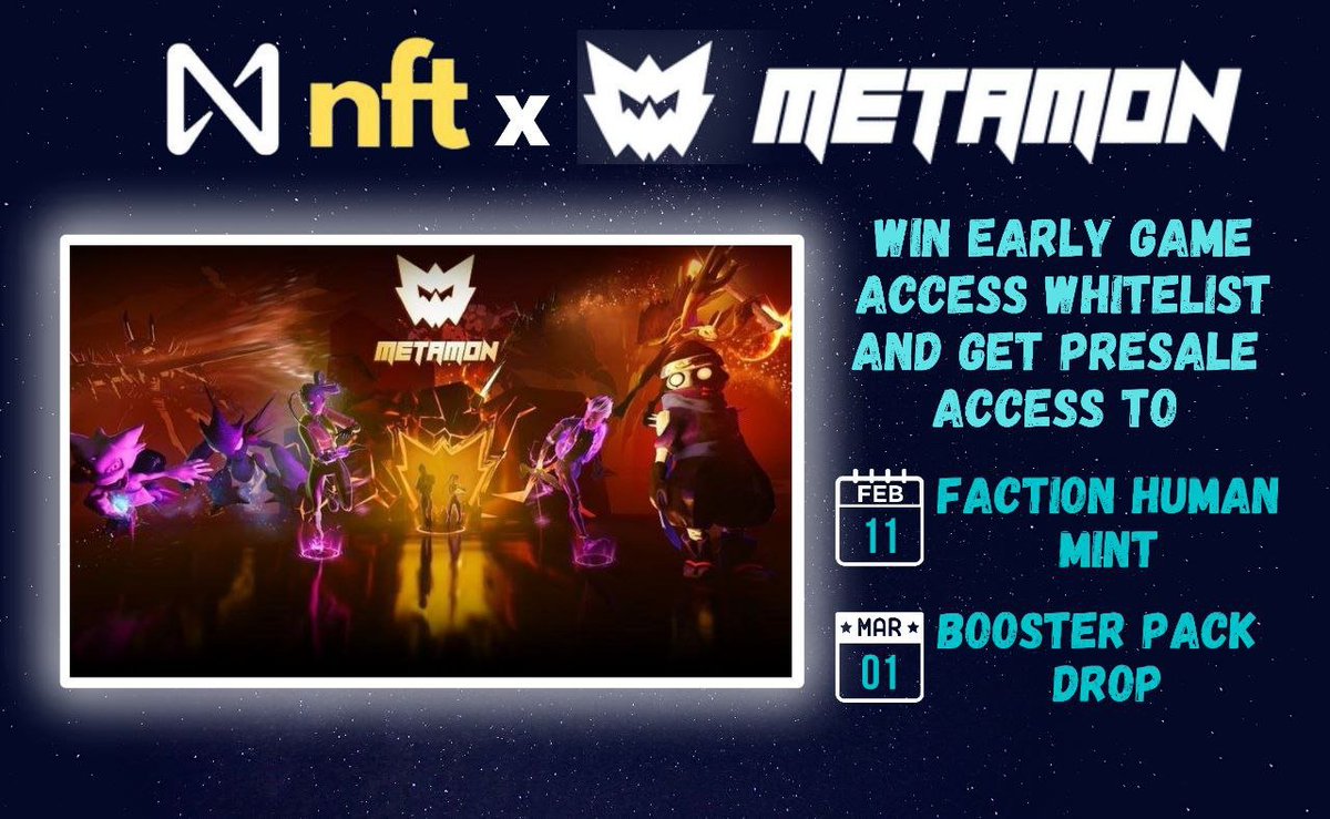NearNft's tweet photo. Hey, #NEARians 
Metamon gave us👉25 👈#Whitelist to get presale access to the upcoming #NFTdrop!

To enter: 🔽
✅Follow @metamonapp &amp; @Nearnft
✅Join us on TG and Discord https://t.co/op8u5kmnWP
✅Like❤️+ Retweet 🔁+ tag 3 #NEARnft friends.

🚨 Winners in 48 hours! 
#WLGiveaways https://t.co/b26E0dwj2L