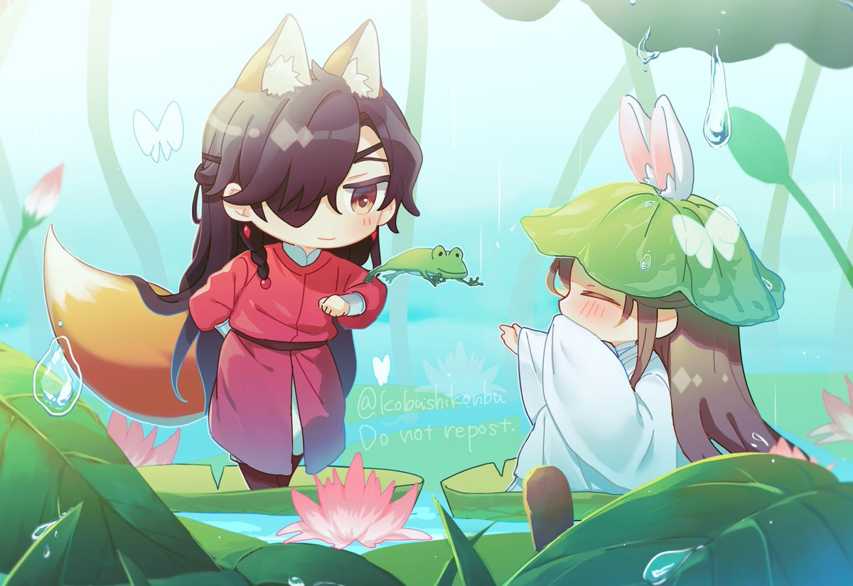 animal ears lily pad chinese clothes 2boys bug long hair fox ears  illustration images