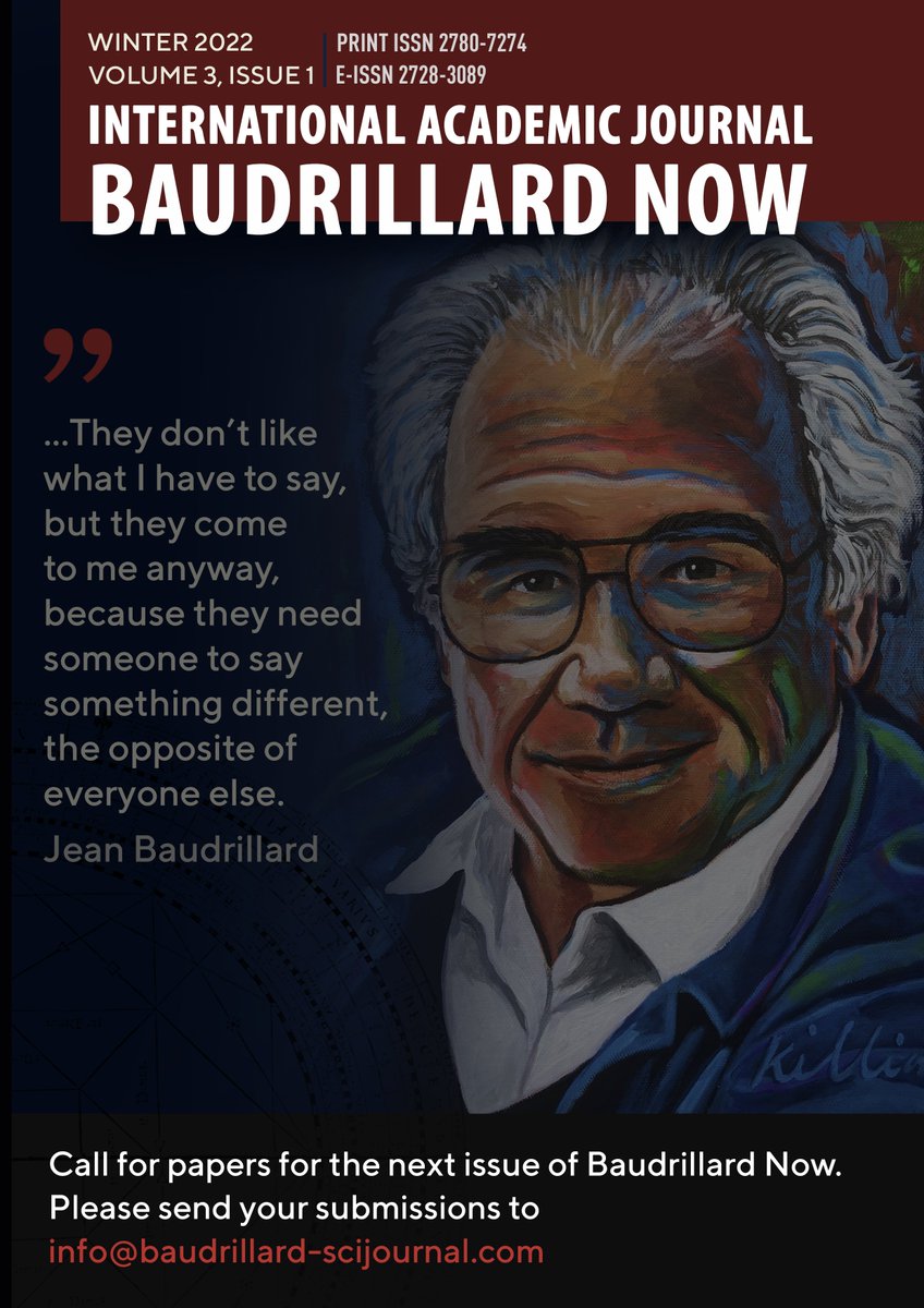 baudrillard_now's tweet photo. The next issue of Baudrillard Now will be published in February. Please send your submissions to info@baudrillard-scijournal.com

Portrait of Jean Baudrillard by @Pat_KillianArt 
#baudrillardnow #jeanbaudrillard #patrickjohnkillian #nextissue #baudrilard #journal https://t.co/mKf6DAiirl