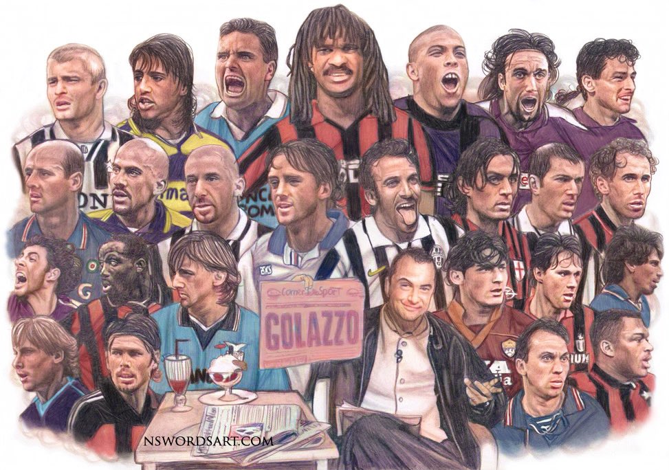 nswordsart's tweet photo. My Football Italia tribute drawing, now in colour 🟢🔴✏️

#90sfootball #footballitalia #SerieA https://t.co/p9965qVAwO