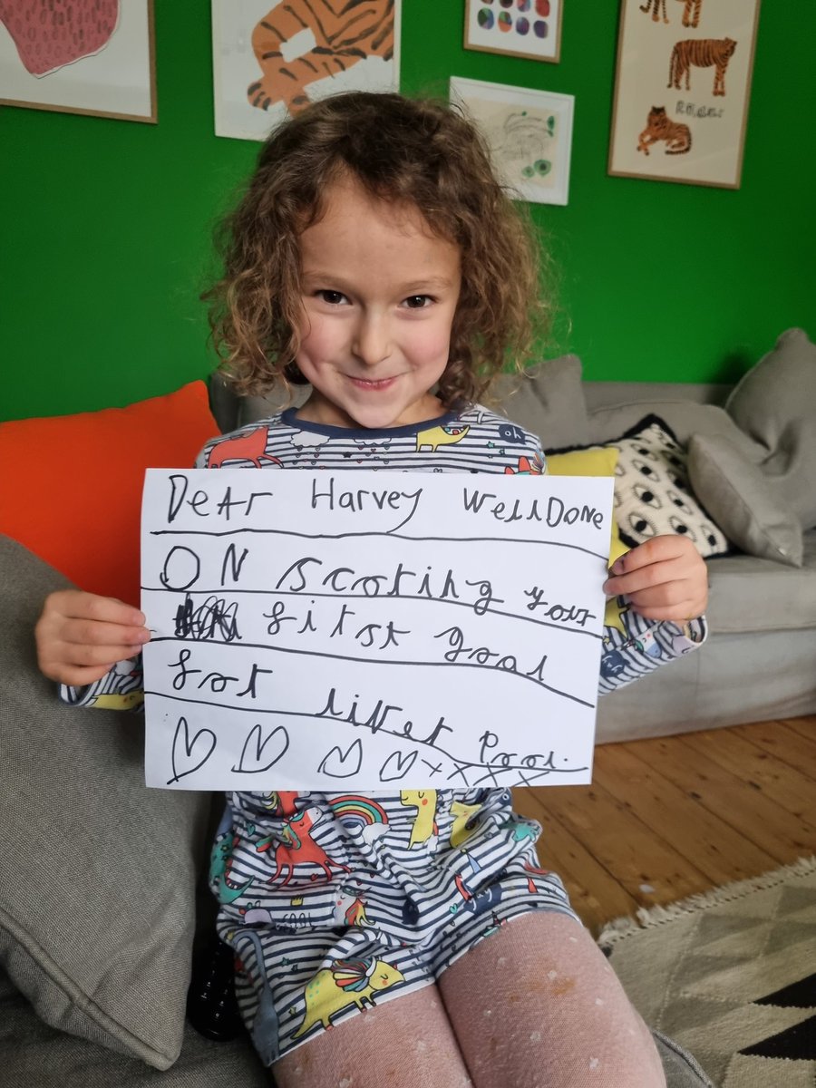 andykliman's tweet photo. @HarveyElliotLFC my daughter Alice wanted to show you how proud she is of you scoring your first Liverpool goal https://t.co/Pdho8BMabZ