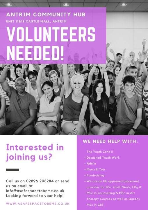 ASafeSpaceToBe1's tweet photo. Volunteers urgently required in Castle Mall on a Friday &amp; Saturday nights.
If your interested in helping out please get in touch via email. 
Anyone aged 16+ (subject to access ni checks)
@cmallantrim 
@AntrimGuardian 
@ANBorough 
@PaulmichaelUUP 
@Neilkelly13 https://t.co/Tfr1dUnTeL