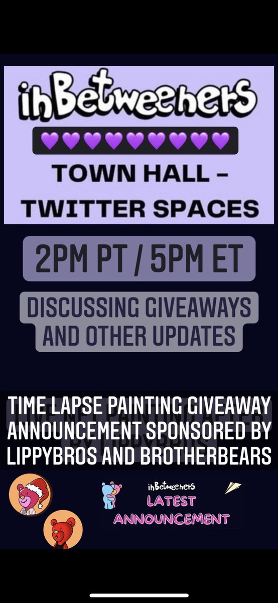 m_lipschitz's tweet image. Win a painting and timelapse video of your Bear. All you have to do is like, retweet and post your Bear in the comments below. Winner will be picked after the Town Hall tonight! 🎨🐻
@inBetweenersNFT @jim_bramer @brotherbearswtf @DorinaCherneva