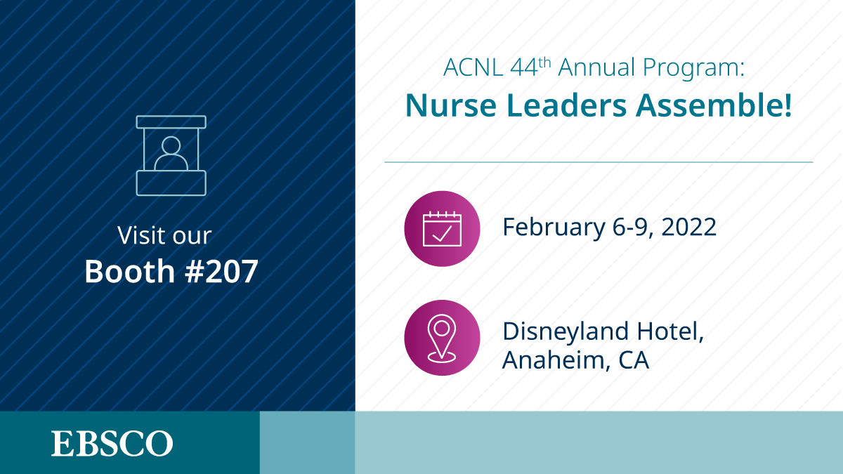 EBSCO_Health's tweet image. EBSCO will be at this year’s Association of California Nurse Leaders’ Annual Conference. Come check us out at booth 207. #nursing #nurseleaders