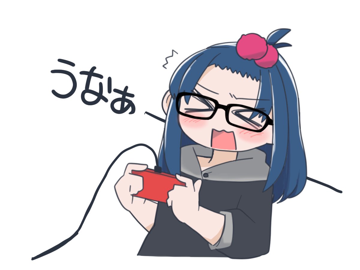 1girl glasses blue hair solo controller > < bangs pinned back  illustration images