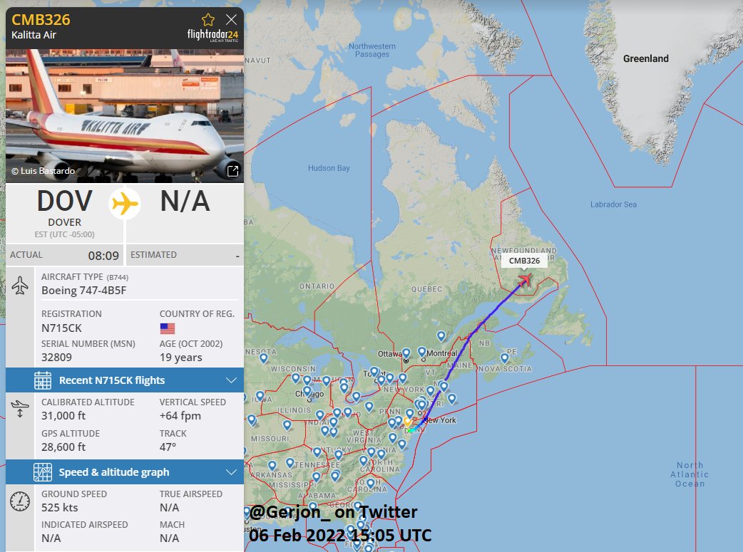 Gerjon_'s tweet photo. It's still a bit early, but it looks like the 10th U.S. Military Support flight for Ukraine is already en route to 🇺🇦Kyiv Boryspil, Ukraine: 🇺🇸N715CK as U.S. Transportation Command flight #CMB326.

Will be seeking confirmation to verify my suspicion.
https://t.co/fM4PzJkHpM https://t.co/uRkhL2ulz0