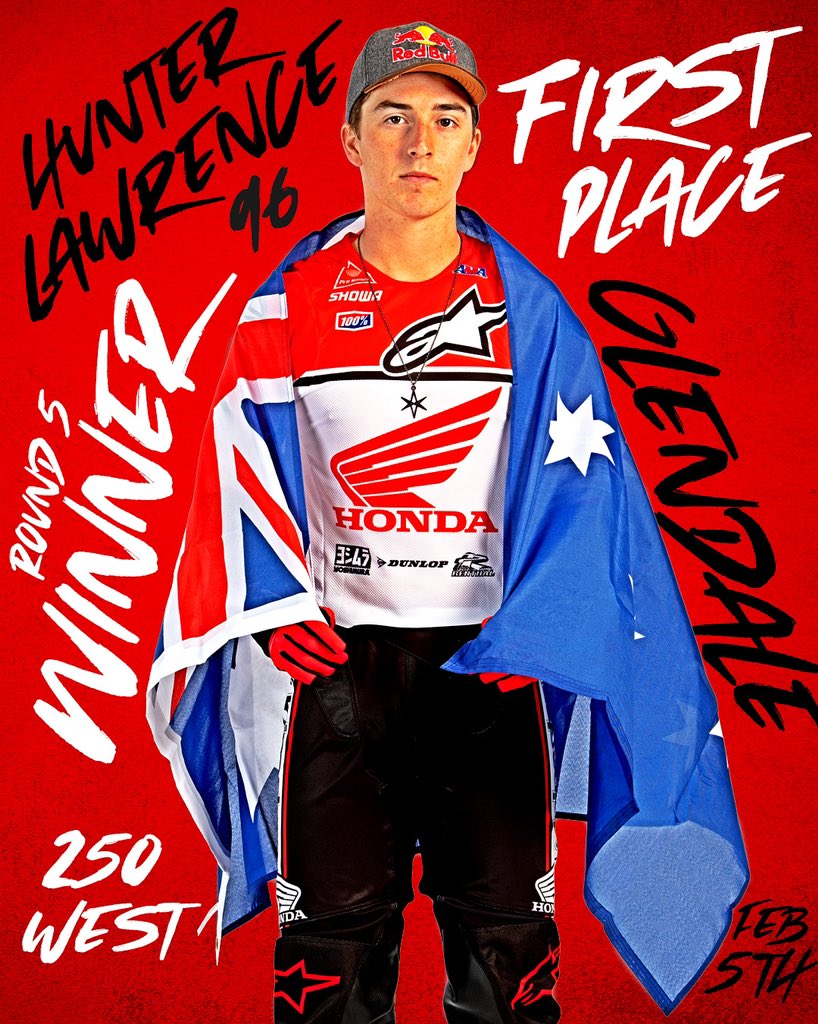 Supercross LIVE! (@supercrosslive) on Twitter photo The fight for the 250SX West championship continues as @HunterLawrencee becomes the third 250SX winner of 2022 🇦🇺🏆
#SupercrossLIVE The fight for the 250SX West championship continues as @HunterLawrencee becomes the third 250SX winner of 2022 🇦🇺🏆
#SupercrossLIVE