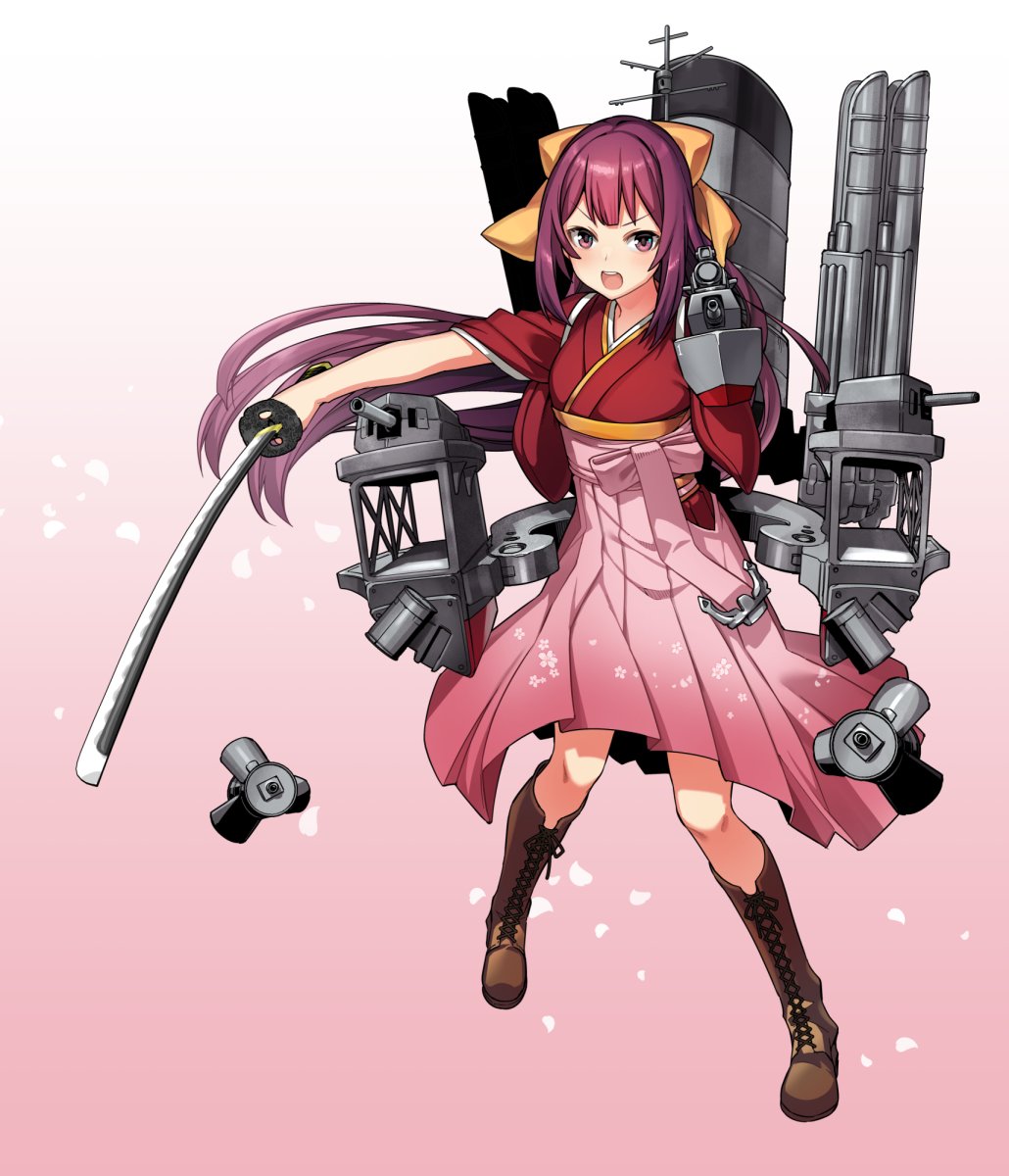 kamikaze (kancolle) 1girl long hair japanese clothes sword weapon meiji schoolgirl uniform hakama  illustration images