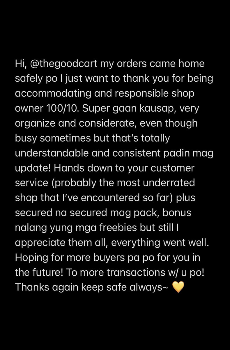 http15s's tweet photo. — 💌 #viemails

feedback &amp; appreciation post for @thegoodcart tamah ang sabi sabi sa reviews/feebacks! #samarithanks 💛 https://t.co/kcIjo8glnw