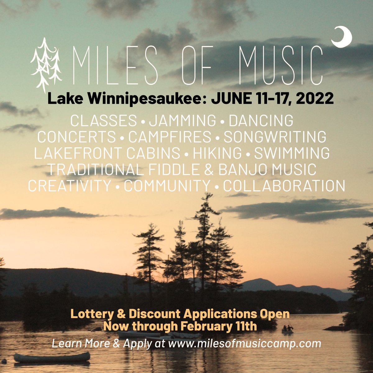 The deadline to apply for the Island Camp lottery is this Friday, Feb 11! milesofmusiccamp.com