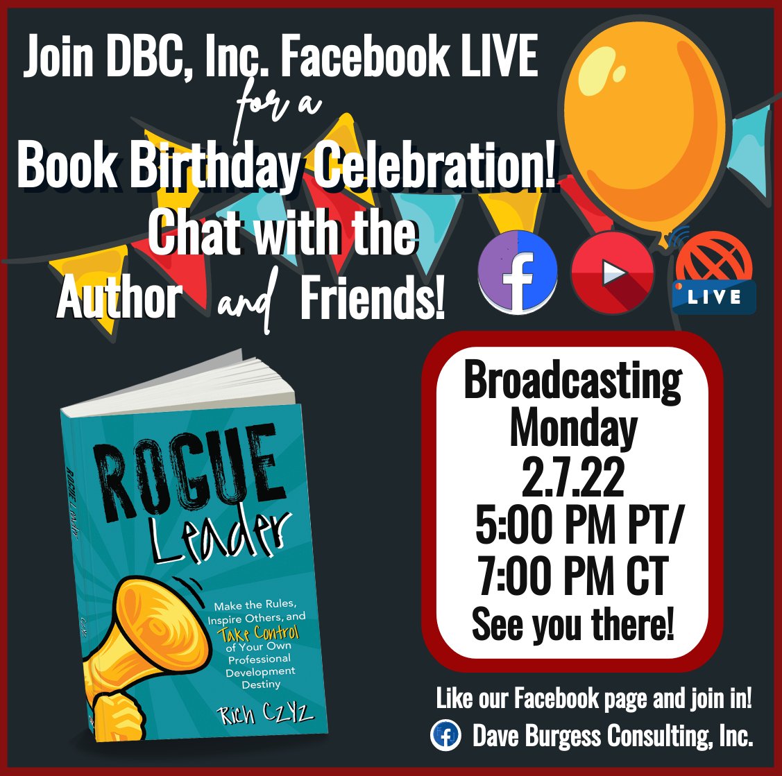 Rich Czyz (@raczyz) on Twitter photo I can't wait to join <a href="/dbc_inc/">Dave Burgess Consulting, Inc.</a> for the Book Birthday Celebration of #ROGUELeader on 2-7-22! Join in! #4OCF <a href="/AJBianco/">AJ Bianco</a> @BGRiccaVT <a href="/trevorabryan/">Trevor Bryan</a> <a href="/Bec_Chirps/">R. McLelland-Crawley š»</a> <a href="/thezenteacher/">Dan Tricarico</a> <a href="/tamaraletter/">Tamara Letter</a> <a href="/smgaillard/">Sean Gaillard</a> @jdolci <a href="/AdventureGEMS/">Mr. L's Adventure G.E.M.S</a> @joanneduncanjo <a href="/dbc_inc/">Dave Burgess Consulting, Inc.</a> @Kim_Schepers <a href="/smbosch/">Sarah Bosch</a>
@chrisp16 I can't wait to join <a href="/dbc_inc/">Dave Burgess Consulting, Inc.</a> for the Book Birthday Celebration of #ROGUELeader on 2-7-22! Join in! #4OCF <a href="/AJBianco/">AJ Bianco</a> @BGRiccaVT <a href="/trevorabryan/">Trevor Bryan</a> <a href="/Bec_Chirps/">R. McLelland-Crawley š»</a> <a href="/thezenteacher/">Dan Tricarico</a> <a href="/tamaraletter/">Tamara Letter</a> <a href="/smgaillard/">Sean Gaillard</a> @jdolci <a href="/AdventureGEMS/">Mr. L's Adventure G.E.M.S</a> @joanneduncanjo <a href="/dbc_inc/">Dave Burgess Consulting, Inc.</a> @Kim_Schepers <a href="/smbosch/">Sarah Bosch</a>
@chrisp16