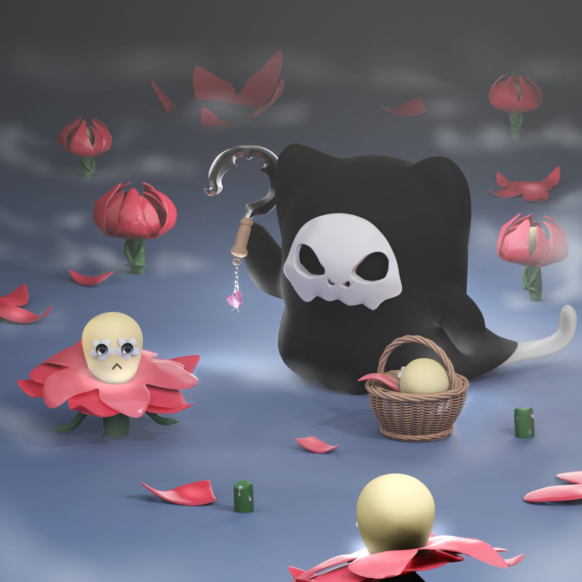 omaipaka's tweet photo. “Death flowers” — illustration for @sholotch blender contest.

~

#blender #blenderartist #blendercommunity #3dart #kawaii #kawaiiart #eevee https://t.co/crzL1HVowp