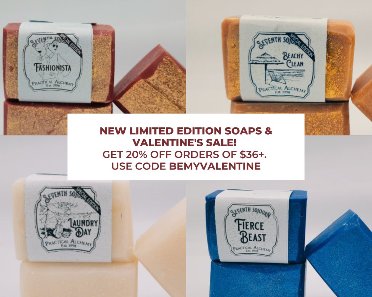 New limited edition #soaps and #sale alert! Get 20% off orders of $36 or more through til Valentine's Day. Use code BEMYVALENTINE. Also, shop our new limited edition soaps now, while stocks last! soapmagic.com/limited-editio…
