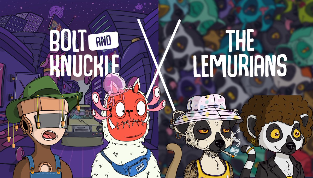 BoltandKnuckle's tweet photo. We've teamed up with our bouncing buddies @thelemurians to give you x20 WL spots for their project. ��To enter:

- Follow @boltandknuckle &amp; @thelemuriansnft
 - Like and RT 
-  Comment what these guys would get up to at a party together

48HRS. 
🔩🐒👊

#NFTGiveaway #NFTs #NFTdrop https://t.co/gJ1o7F2KX6