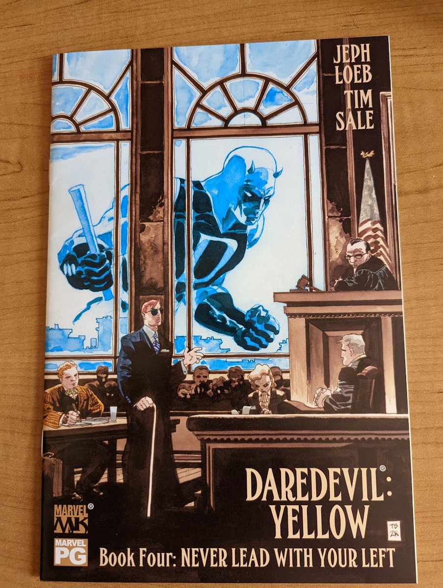 WolbertJames's tweet photo. JIMMY'S REVIEW:  #DAREDEVILYELLOW ISSUE 4. #JEFFLOEB writes #TimSale draws. First time super bad guy, #Electro. Karen has a crush on #Daredevil. The death of #Matt's father's killer. #Foggy has a ring for Karen. https://t.co/NSXlV0IxD5
