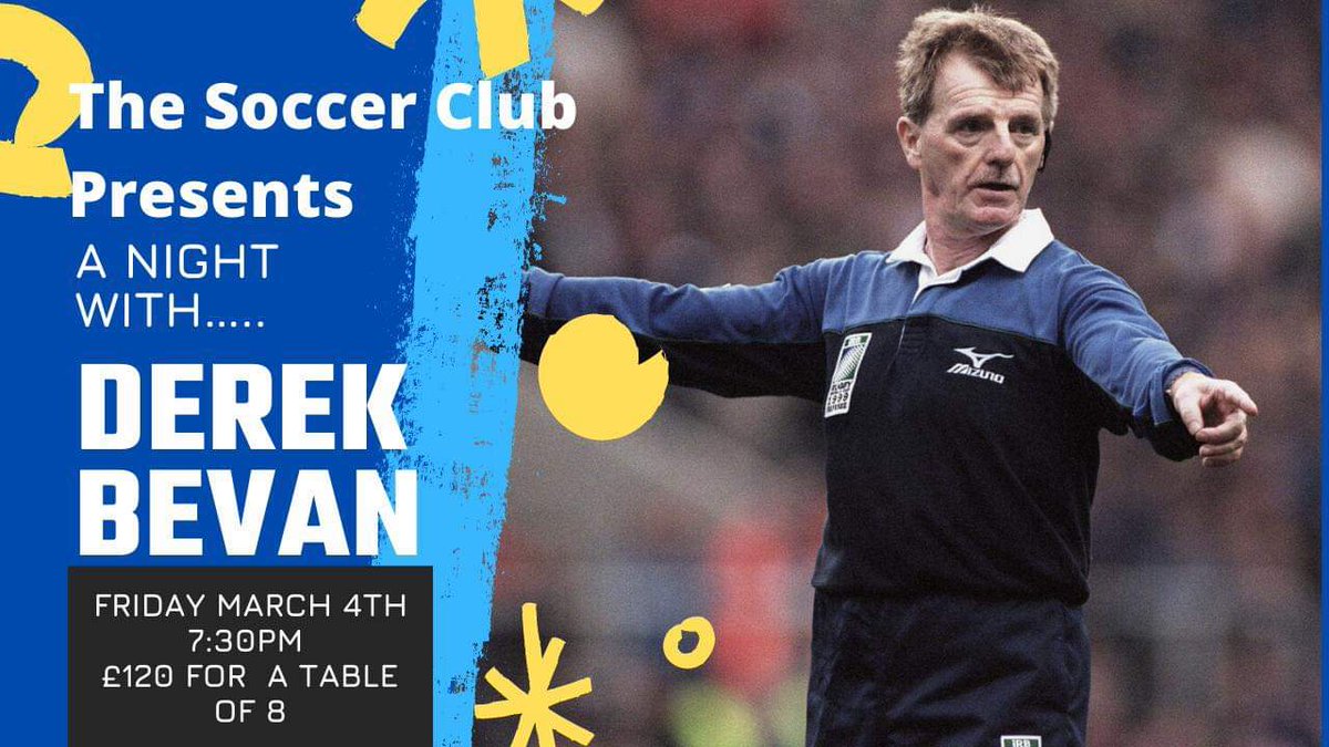pttdfc's tweet image. The Soccer Club presents a night with Derek Bevan.
Friday 4th March
£15 per head or £120 for a group of 8.
Contact The Soccer Club for more information. @PortTalbotTown @PTTownLadiesFC @PTPumasgirlsfc @PTTsupporters @FPttfc