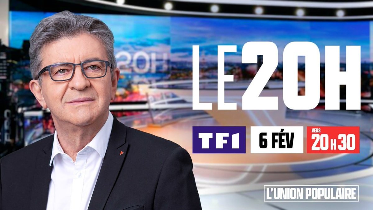 Dimanche 6 février à 20h30, Jean-Luc #Mélenchon est l'invité de #PartieDeCampagne, la séquence du journal télévisé de TF1 consacrée à la présidentielle de 2022. #MelenchonTF1 👍 #Melenchon2022