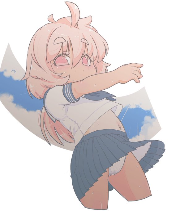 #これを見た人はセーラー服の画像を貼れ 
描いてきた!スカート描くのが一番気が狂いそうだった!
紺もいいけど、髪の色合わしたらピンクも合うんじゃないかなって差分 