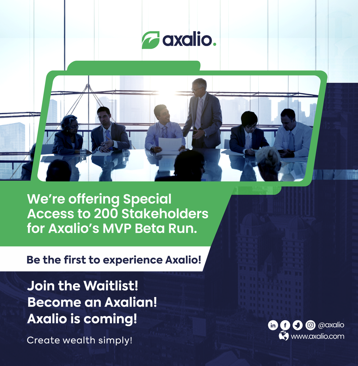 axalio's tweet photo. Ax!

Here's some great news from #axalio For a limited time we'll offer 200 people special access to participate in our Private MVP Beta Run.

Join us in exploring the full suite of our capabilities and be part of building it out even more! 

Sign up here: https://t.co/EXgC6TKeNH https://t.co/H824I8Vi63