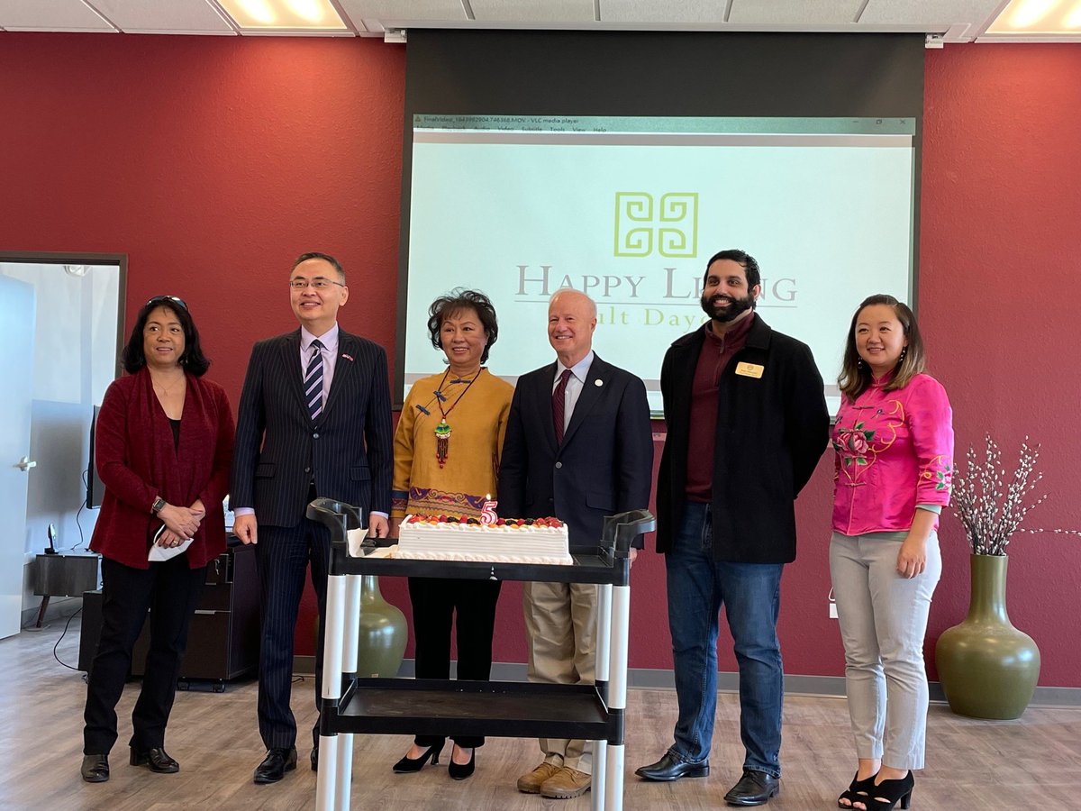 annievandan's tweet photo. We celebrated the 5th anniversary of #HappyLivingCare &amp; opening of its new location in Aurora to better serve seniors in the Chinese community. Ribbon cutting w/CEO Christina Guo,
@AuroraMayorMike, Councilman Marcano, TECO Director General Chang, Asian Chamber Pres Fran Campbell https://t.co/WyvJjdYFkM