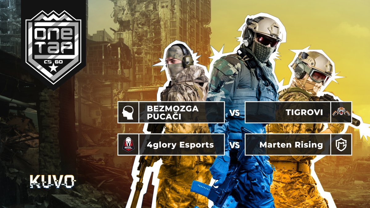 TvKuvo's tweet photo. Večeras pratimo nastavak OneTap turnira.
@4glory_esports 
@MartenEsports 
@bojan_csgo 
@Maki_CSGO 
Dobijamo drugog putnika u playoff ali se i opraštamo od još jedne ekipe. https://t.co/7zeem9ToKu